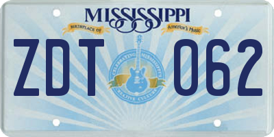 MS license plate ZDT062