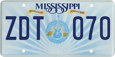 MS license plate ZDT070