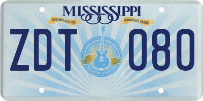 MS license plate ZDT080