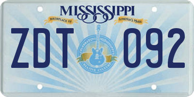 MS license plate ZDT092