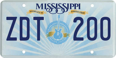 MS license plate ZDT200