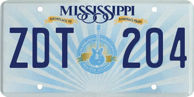 MS license plate ZDT204