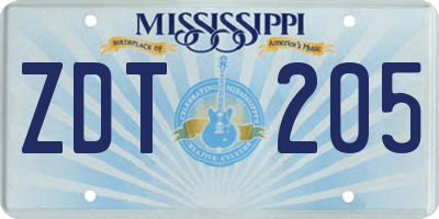 MS license plate ZDT205