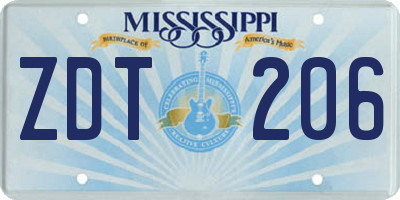 MS license plate ZDT206