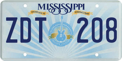 MS license plate ZDT208