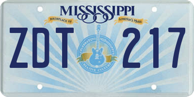 MS license plate ZDT217