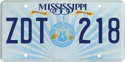 MS license plate ZDT218