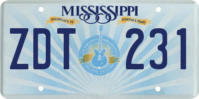 MS license plate ZDT231