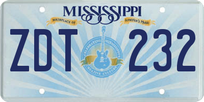MS license plate ZDT232