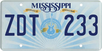 MS license plate ZDT233