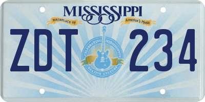 MS license plate ZDT234