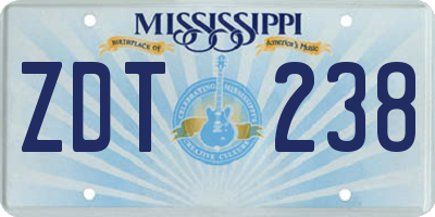 MS license plate ZDT238