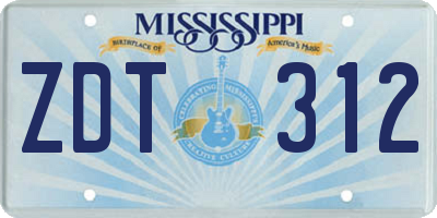 MS license plate ZDT312