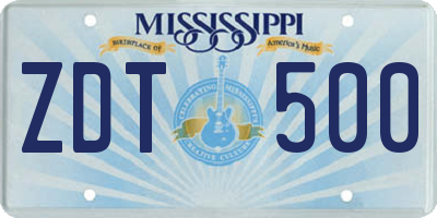 MS license plate ZDT500