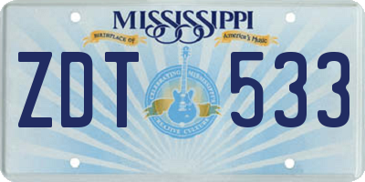 MS license plate ZDT533