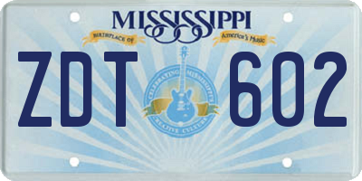 MS license plate ZDT602