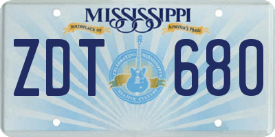 MS license plate ZDT680