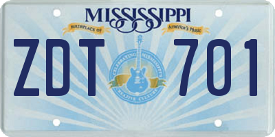 MS license plate ZDT701