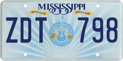 MS license plate ZDT798