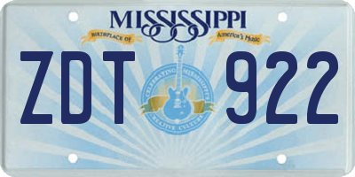 MS license plate ZDT922