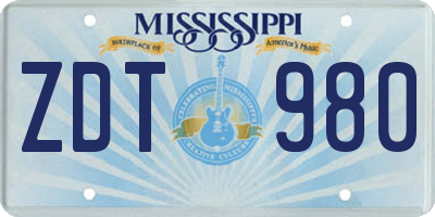 MS license plate ZDT980