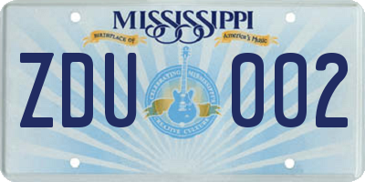 MS license plate ZDU002