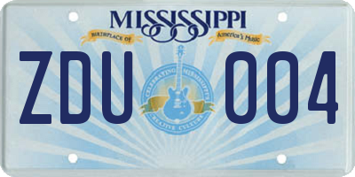 MS license plate ZDU004