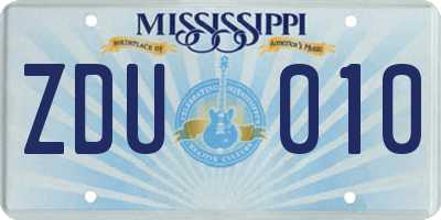 MS license plate ZDU010