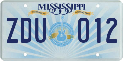 MS license plate ZDU012