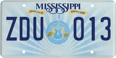 MS license plate ZDU013