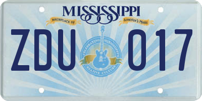 MS license plate ZDU017