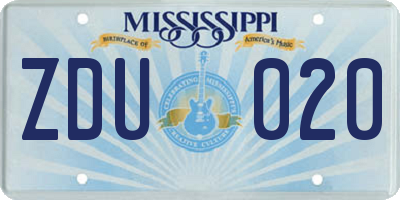 MS license plate ZDU020