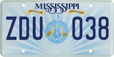 MS license plate ZDU038