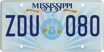 MS license plate ZDU080
