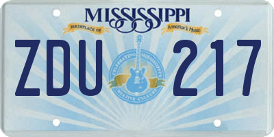 MS license plate ZDU217