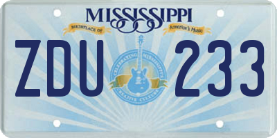 MS license plate ZDU233