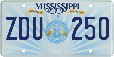 MS license plate ZDU250