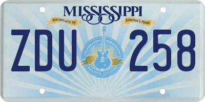 MS license plate ZDU258