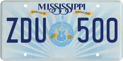 MS license plate ZDU500