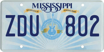 MS license plate ZDU802