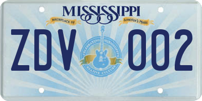 MS license plate ZDV002