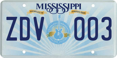 MS license plate ZDV003