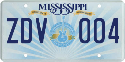 MS license plate ZDV004