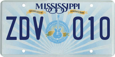 MS license plate ZDV010