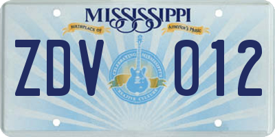 MS license plate ZDV012
