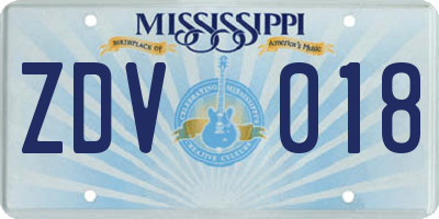 MS license plate ZDV018