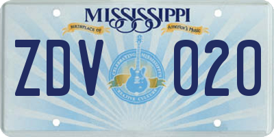 MS license plate ZDV020