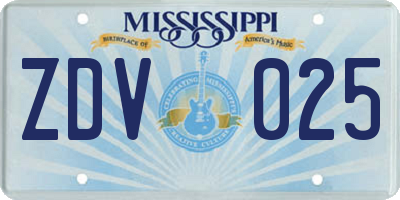 MS license plate ZDV025