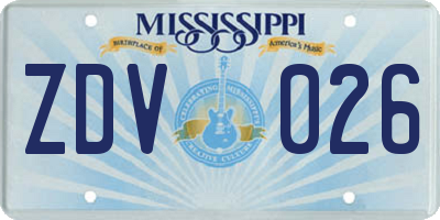 MS license plate ZDV026
