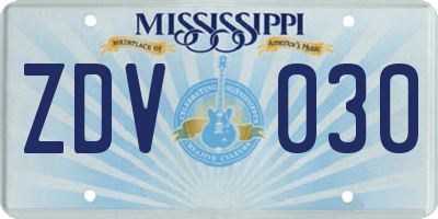MS license plate ZDV030
